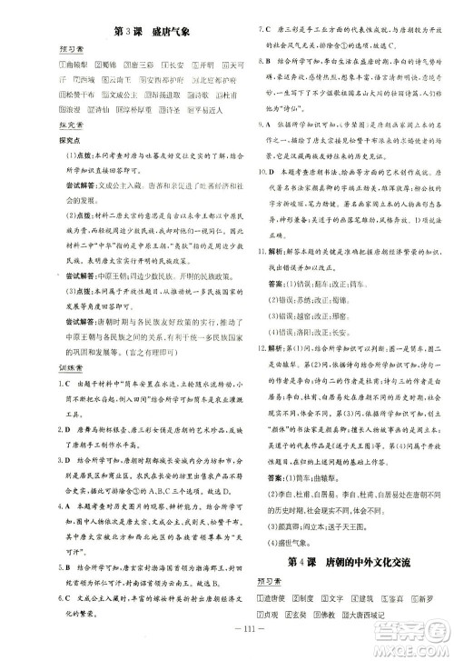 新世纪出版社2021初中同步学习导与练七年级历史下册人教版答案