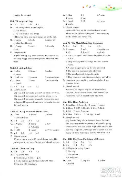 上海教育出版社2021小学英语拓展阅读六年级第二学期参考答案 上海教育出版社2021小学英语拓展阅读六年级第二学期参考答案