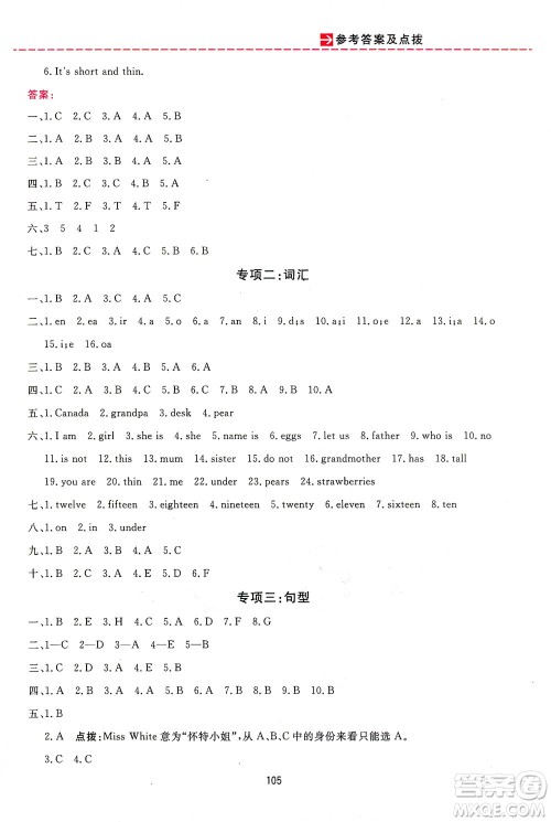 吉林教育出版社2021三维数字课堂英语三年级下册PEP人教版答案