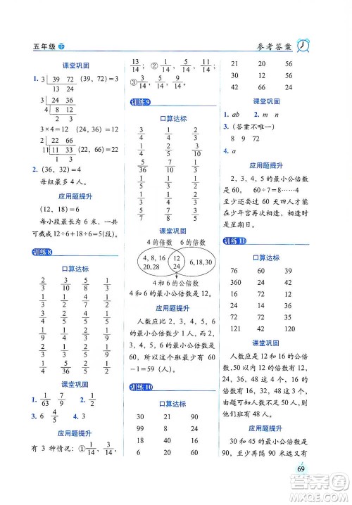 长春出版社2021小学数学口算达标天天练五年级下册人教课标版参考答案