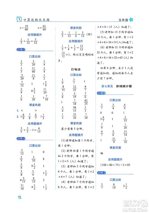 长春出版社2021小学数学口算达标天天练五年级下册人教课标版参考答案