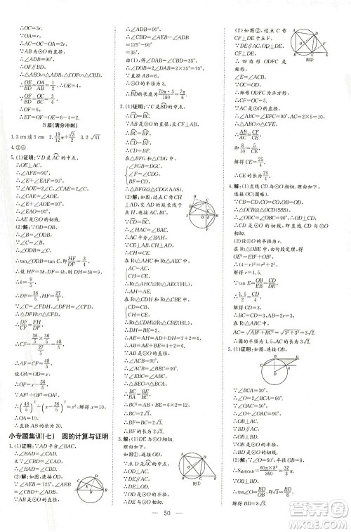 新世纪出版社2021导与练初中学业水平考试九年级数学下册人教版云南专版答案