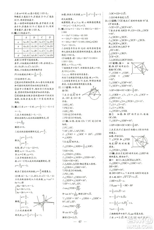 新世纪出版社2021导与练初中学业水平考试九年级数学下册人教版云南专版答案