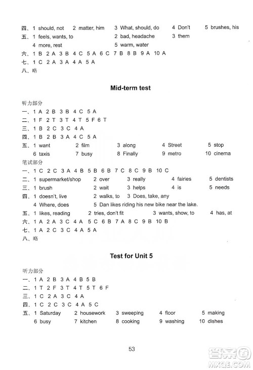 译林出版社2021小学英语课课练检测卷五年级下册参考答案 译林出版社2021小学英语课课练检测卷五年级下册参考答案
