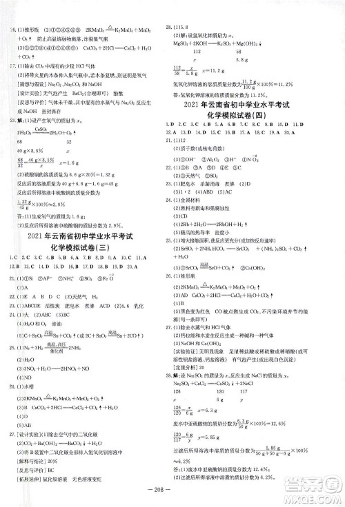 新世纪出版社2021导与练初中学业水平考试九年级化学下册人教版云南专版答案