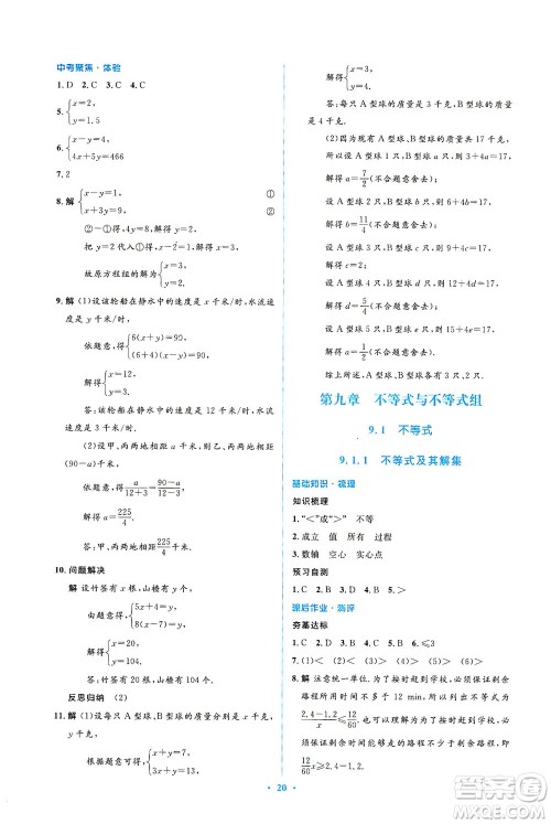 人民教育出版社2021同步解析与测评七年级数学下册人教版答案 人民教育出版社2021同步解析与测评七年级数学下册人教版答案