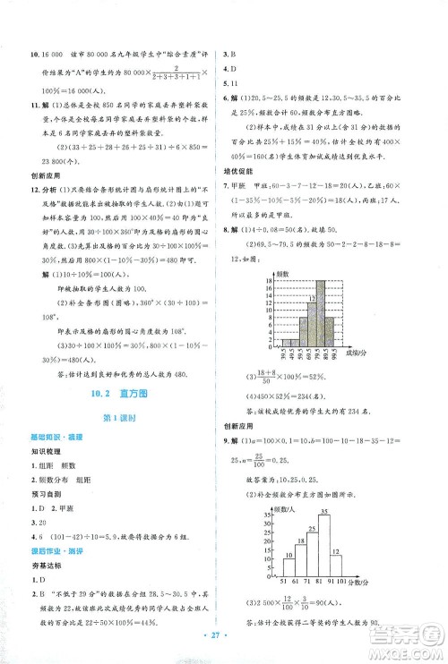 人民教育出版社2021同步解析与测评七年级数学下册人教版答案