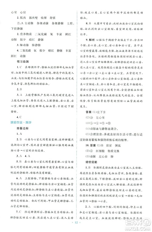 人民教育出版社2021同步解析与测评七年级生物下册人教版答案