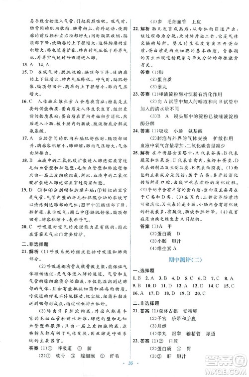 人民教育出版社2021同步解析与测评七年级生物下册人教版答案 人民教育出版社2021同步解析与测评七年级生物下册人教版答案