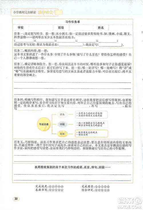 吉林人民出版社2021小学教材完全解读同步作文五年级下册语文参考答案