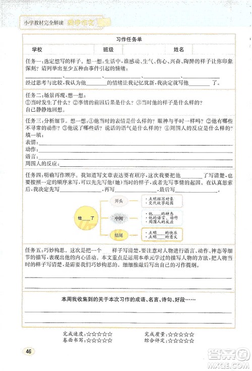 吉林人民出版社2021小学教材完全解读同步作文五年级下册语文参考答案