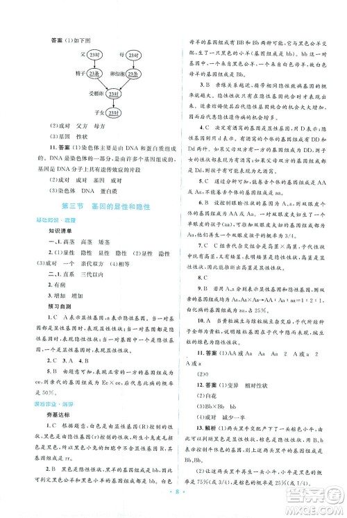 人民教育出版社2021同步解析与测评八年级生物下册人教版答案