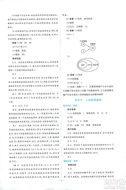 人民教育出版社2021同步解析与测评八年级生物下册人教版答案