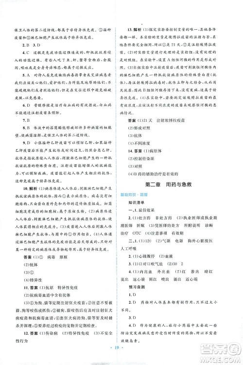 人民教育出版社2021同步解析与测评八年级生物下册人教版答案