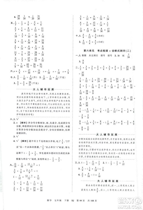 江西人民出版社2021春王朝霞考点梳理时习卷数学五年级下册RJ人教版答案