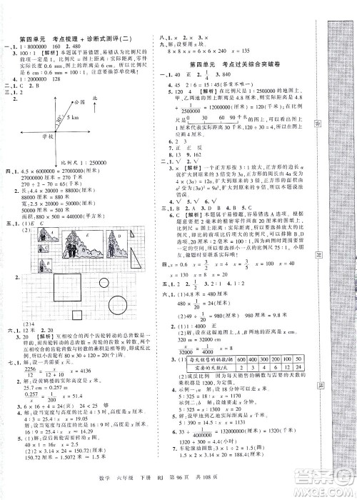 江西人民出版社2021春王朝霞考点梳理时习卷数学六年级下册RJ人教版答案
