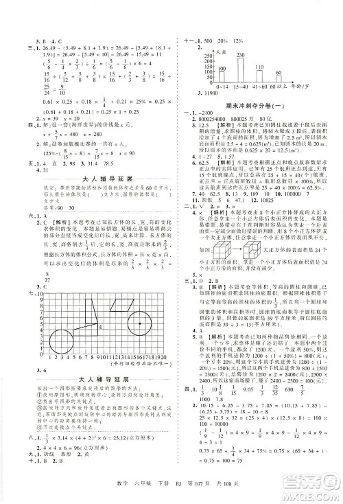 江西人民出版社2021春王朝霞考点梳理时习卷数学六年级下册RJ人教版答案