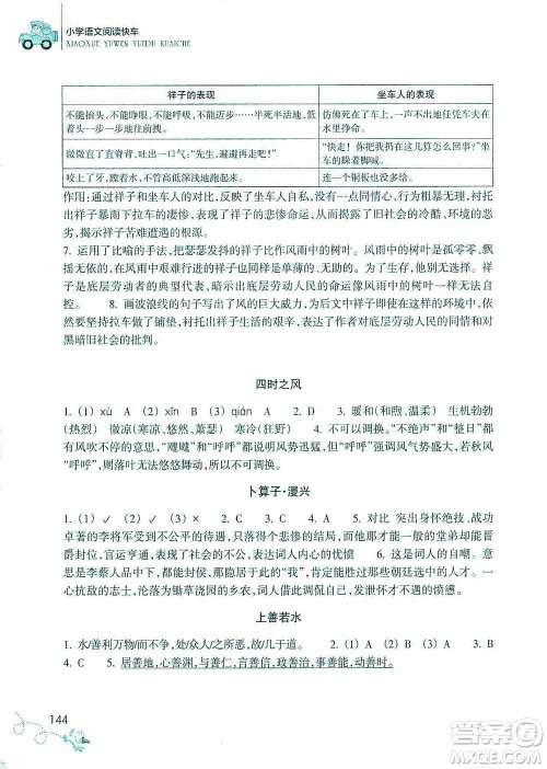 浙江教育出版社2021新课标小学语文阅读快车六年级下册参考答案