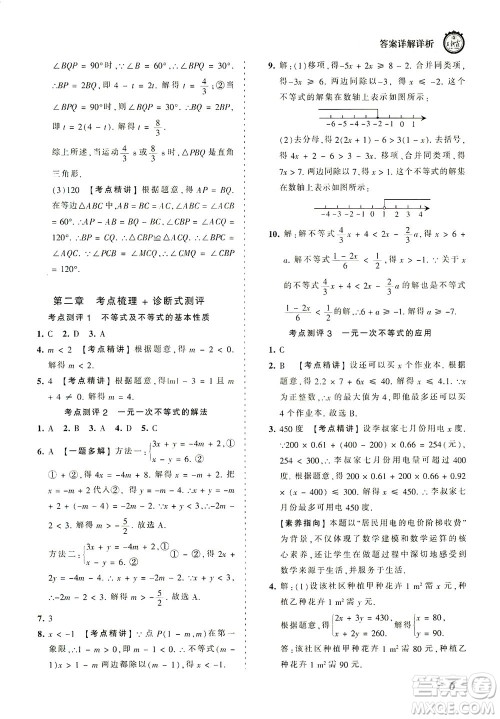 江西人民出版社2021春王朝霞考点梳理时习卷数学八年级下册BS北师版答案