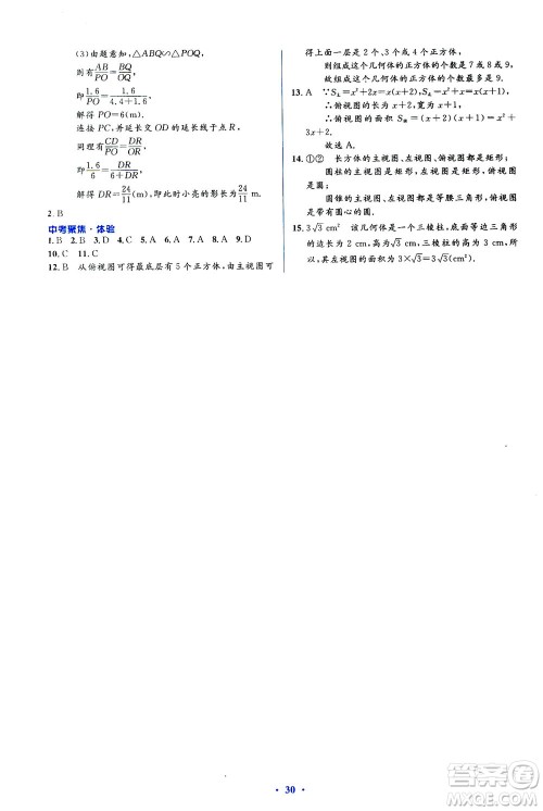 人民教育出版社2021同步解析与测评九年级数学下册人教版答案