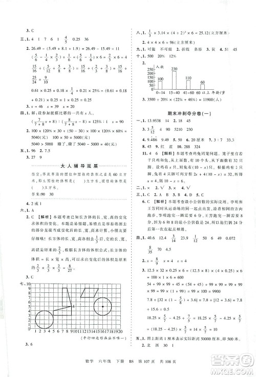 江西人民出版社2021春王朝霞考点梳理时习卷数学六年级下册BS北师版答案