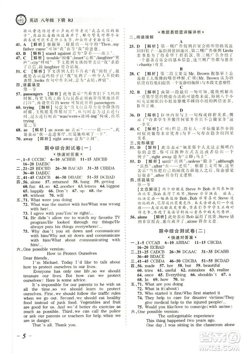 江西人民出版社2021春王朝霞考点梳理时习卷英语八年级下册RJ人教版答案