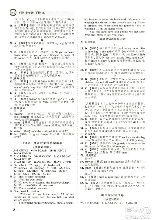 江西人民出版社2021春王朝霞考点梳理时习卷英语七年级下册RJ人教版答案