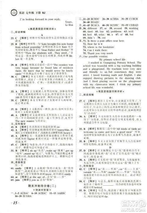 江西人民出版社2021春王朝霞考点梳理时习卷英语七年级下册RJ人教版答案 江西人民出版社2021春王朝霞考点梳理时习卷英语七年级下册RJ人教版答案