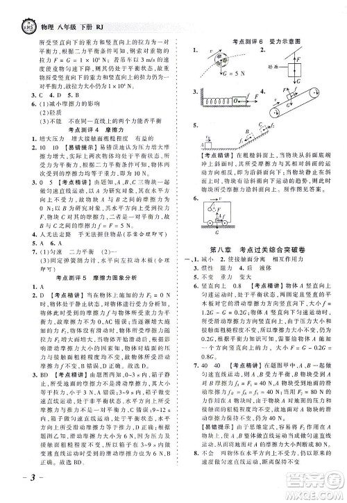 江西人民出版社2021春王朝霞考点梳理时习卷物理八年级下册RJ人教版答案