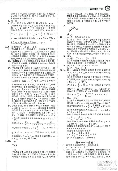江西人民出版社2021春王朝霞考点梳理时习卷物理八年级下册RJ人教版答案
