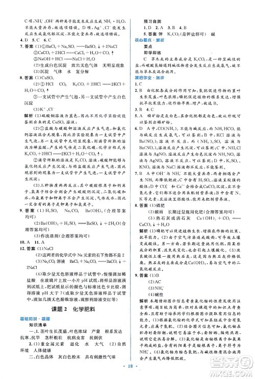 人民教育出版社2021同步解析与测评九年级化学下册人教版答案