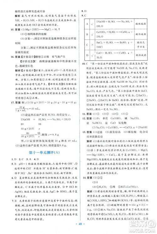 人民教育出版社2021同步解析与测评九年级化学下册人教版答案