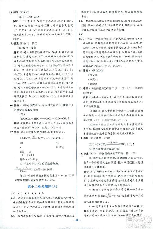 人民教育出版社2021同步解析与测评九年级化学下册人教版答案