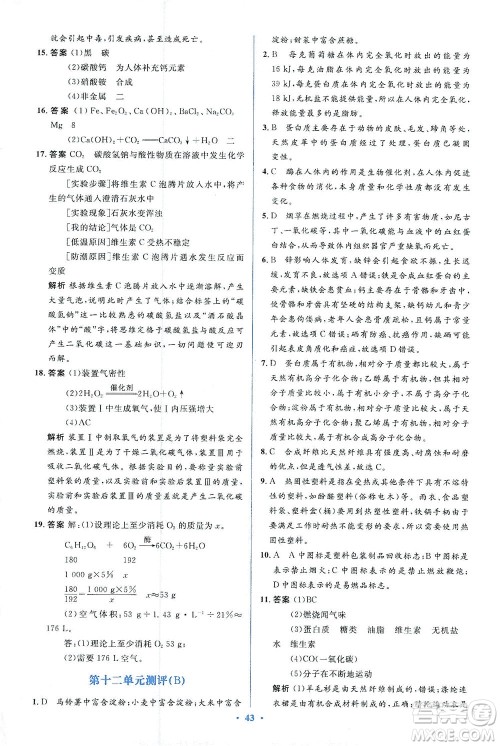 人民教育出版社2021同步解析与测评九年级化学下册人教版答案