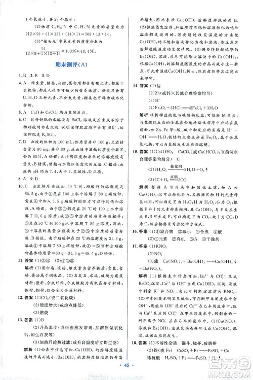 人民教育出版社2021同步解析与测评九年级化学下册人教版答案