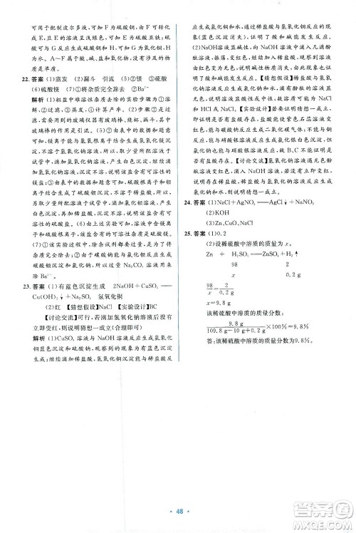 人民教育出版社2021同步解析与测评九年级化学下册人教版答案
