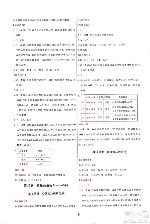 吉林教育出版社2021三维数字课堂生物七年级下册人教版答案