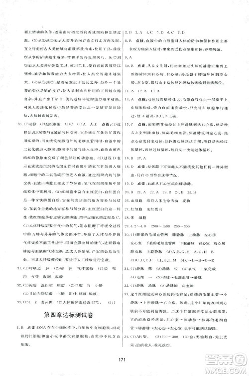 吉林教育出版社2021三维数字课堂生物七年级下册人教版答案