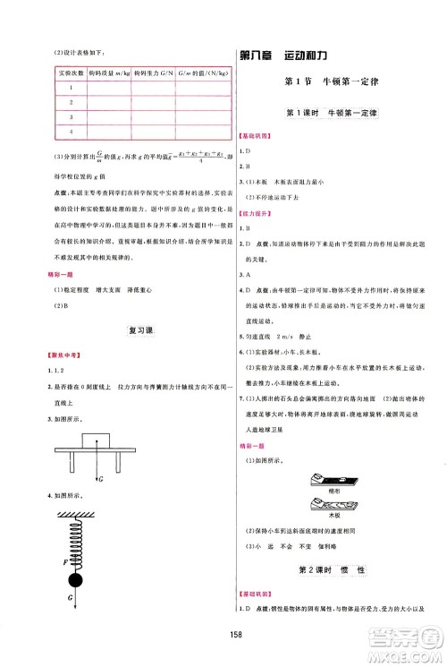 吉林教育出版社2021三维数字课堂物理八年级下册人教版答案