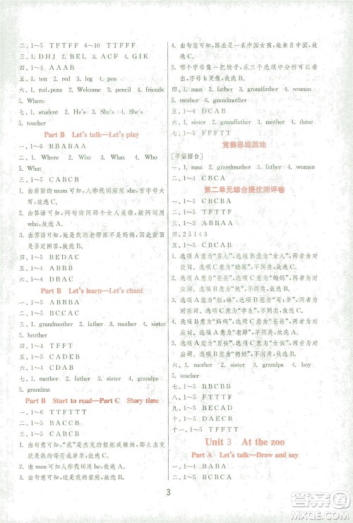 江苏人民出版社2021实验班提优训练三年级英语下册RJPEP人教版答案