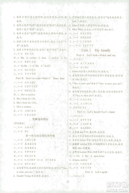 江苏人民出版社2021实验班提优训练三年级英语下册RJPEP人教版答案