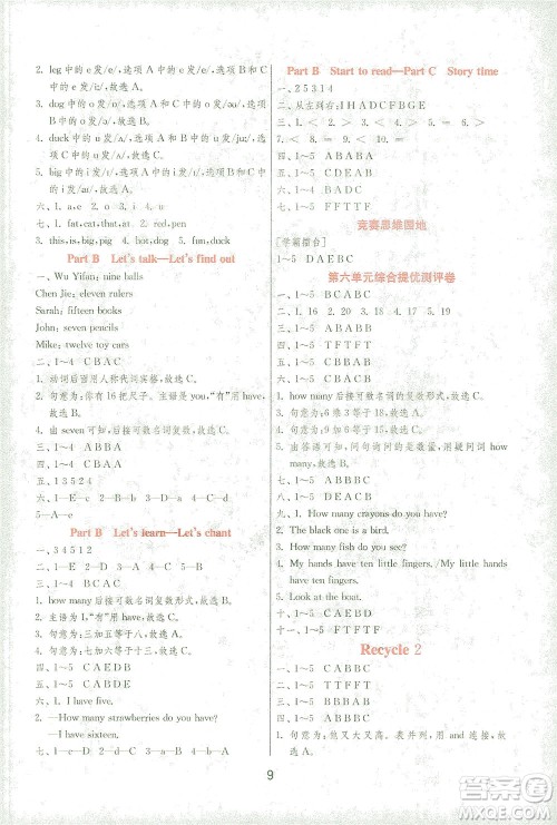 江苏人民出版社2021实验班提优训练三年级英语下册RJPEP人教版答案