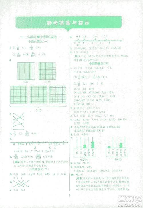 江苏人民出版社2021实验班提优训练四年级数学下册BSD北师大版答案