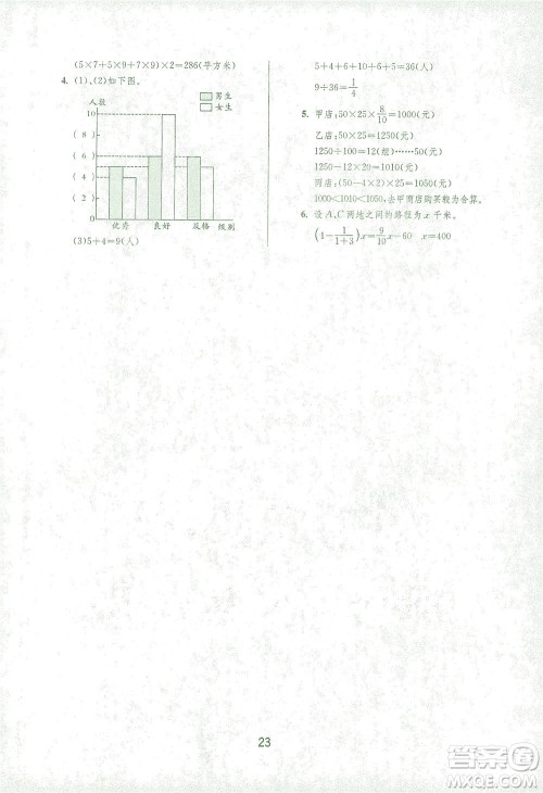 江苏人民出版社2021实验班提优训练五年级数学下册BSD北师大版答案
