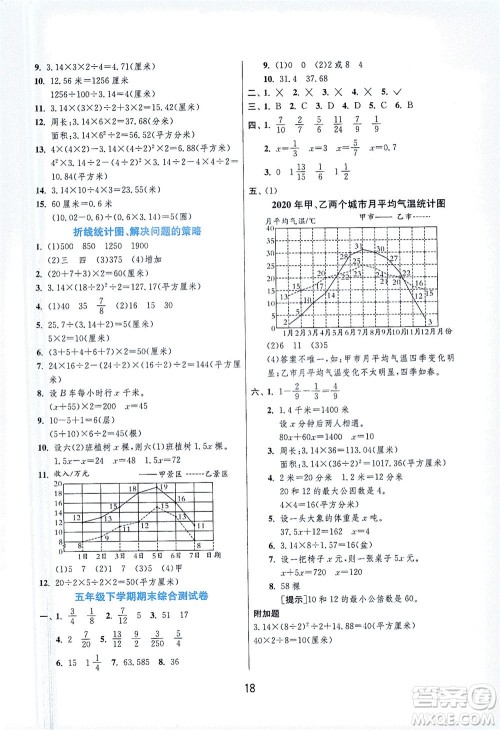 江苏人民出版社2021实验班提优训练五年级数学下册JSJY苏教版答案