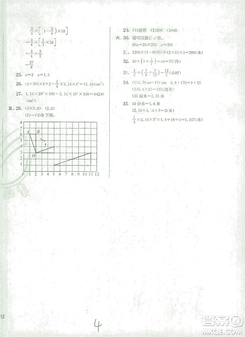 江苏人民出版社2021实验班提优训练六年级数学下册RMJY人教版答案