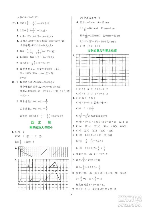 江苏人民出版社2021实验班提优训练六年级数学下册JSJY苏教版答案