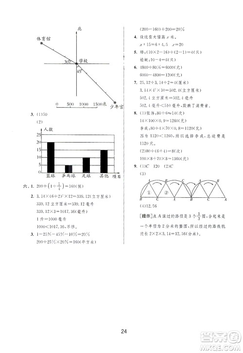 江苏人民出版社2021实验班提优训练六年级数学下册JSJY苏教版答案