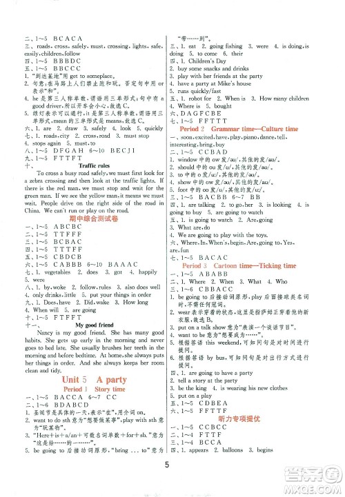 江苏人民出版社2021实验班提优训练六年级英语下册YL译林版答案