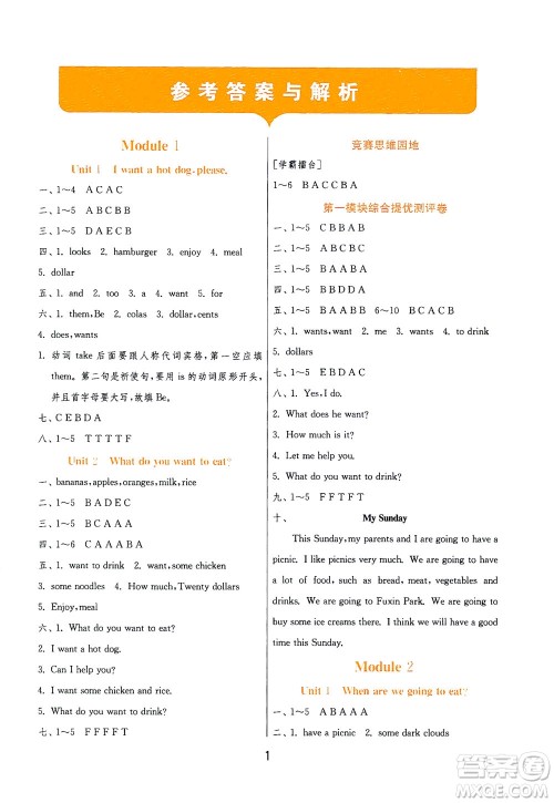 江苏人民出版社2021实验班提优训练六年级英语下册WYS外研版答案